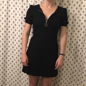 Reformation puff sleeve, o-ring zip mini dress